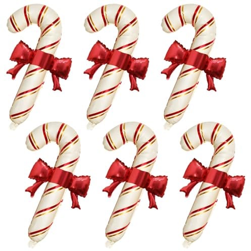 6 Stück 26 Zoll aufblasbare Weihnachtszuckerstangen für Weihnachtsdekorationen, große Zuckerstangen aus Folie für Weihnachtsdekoration im Außen- und Innenbereich, Weihnachtshof Dekorationen