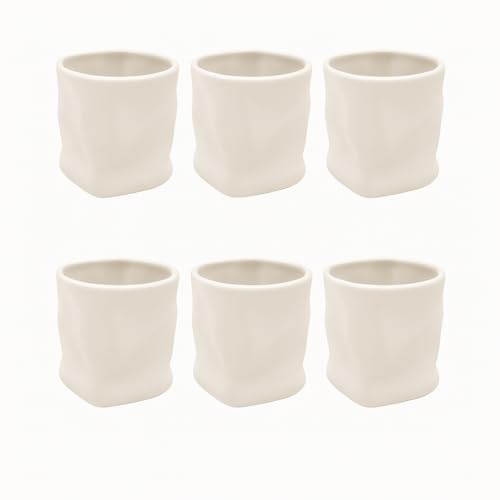 Zoha Handgefertigte Keramikbecher 6er Set Diamond - Kaffeetassen Set Modern mit Rundungen, Große Kaffeetassen 290 ml, Keramik Becher handgefertigt und spülmaschinengeeignet - Mug Set - Matte Beige