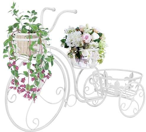 Mokuyary Blumentreppe Fahrradform Vintage-Stil Metall Pflanzenständer, Blumenständer Pflanzenregal Innen Außen Blumenregal, Dekoratives Blumentreppe für Garten, Balkon, Wohnzimmer, Schlafzimmer