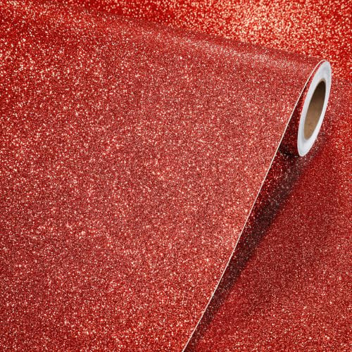 YENHOME Glitzer Tapete für Schlafzimmer Rot Klebefolie Möbel 40x500cm Selbstklebend Tapete für Wand Rot Glitzertapete Vintage für Wohnzimmer Schlafzimmer Dekofolie Glitzerpapier Selbstklebend