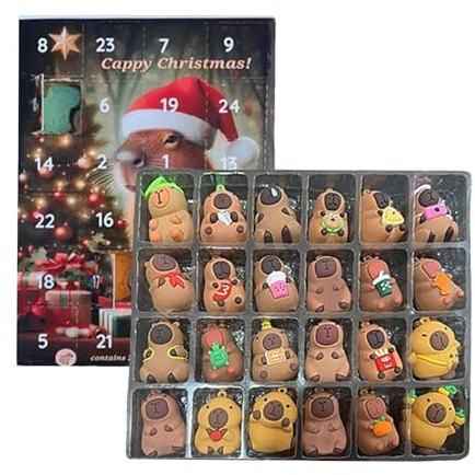 Countdown Kalender Für Das Weihnachtsfest | 24 Tage Countdown Kalender Capybara Figuren Bausatz | Festliche Schreibtisch-Dekoration - Für Jugendliche, Männer, Erwachsene, Familie, Kinder