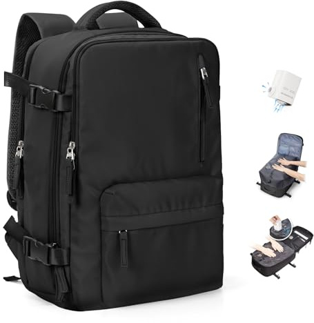 SEAFEW Vakuum Rucksack Ryanair Handgepäck Rucksack 40x30x20 Reiserucksack | Ryanair Unter Dem Sitz Handgepäck Rucksack 40x30x20 Flugzeuge Reisetasche Lässiger Weekendertasche Wanderrucksack,T1-schwarz