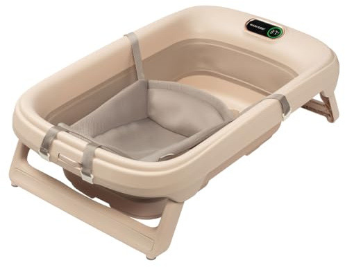 Maxi-Cosi Indigo Plus Faltbare Badewanne Baby mit Neugeboreneneinsatz, 0-4 Jahre, Geräumige Mobile Badewanne Kleinkind, Integriertes HighSense Thermometer, Klappbarer Hängehaken, Muted Terra