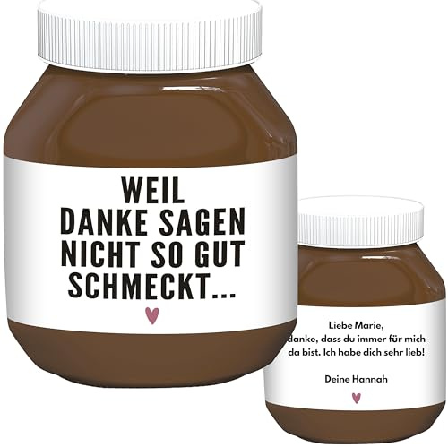 Dankeschön Geschenk klein Aufkleber Danke Schokoaufstrich Etiketten personalisiert Aufkleber für z.B. Glas Nutella Geschenk | 2 Stück