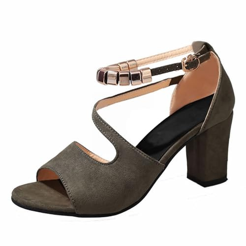 ZTFYKLIN Sandali Donna Evento Tacco Con Grosso Cinturino Fibbia Da Alla Caviglia Perline Bocca Di Pesce Estivi (Green, 38) Tacchi Alti Blu Neri Sandalo Nero Basso Fucsia Scarpe Cerimonia Bassi