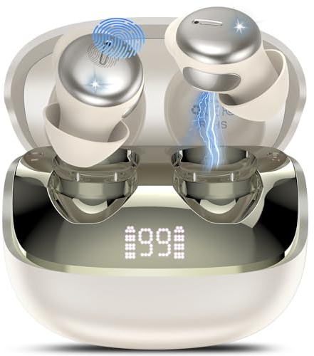 Bluetooth Kopfhörer, Hi-Fi Klang Schlafkopfhörer, Kabellose Kopfhörer Bluetooth 5.4 mit 4 ENC Mikrofonen, 48Std Mini In-Ear Sleepbuds, Weißes Rauschen, Ohrhörer komfortabel für Seitenschläfer Beige