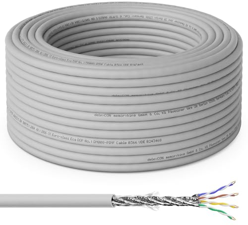 deleyCON 10m CAT6 Verlegekabel 1000 Mbit Gigabit S/FTP - Grau | PIMF Schirmung, Netzwerkkabel starr zum Verlegen, Installationskabel LAN Ethernet Netzwerk Datenkabel, BauPVO