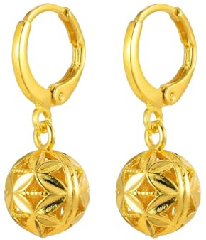Alloy Earrings Retro Hydrangea Hoop for Women Hollow Transfer Bead Charm Luck Accessories Gifts Holiday Gift for Ladies Girls Boys
