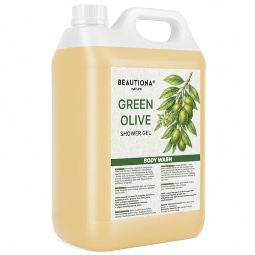 Gel douche Green Olive - Bidon de 5 L - Gel douche pour le nettoyage quotidien du corps - Parfum frais - Économique pour la maison, l'hôtel, le spa, la salle de sport et les établissements commerciaux