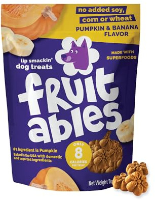 Fruitables Baked Dog Treats, Healthy Pumpkin Treat for Dogs, Low Calorie & Delicious, No Wheat, Corn or Soy, Made in the USA, Pumpkin and Banana Flavor, 7oz