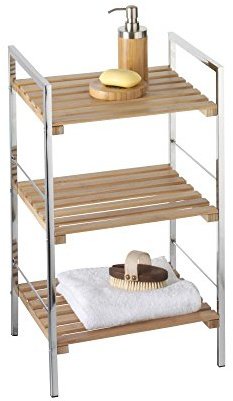 axentia Standregal Bonja braun, Badschrank aus Bambus mit verchromtem Edelstahlgestell, Schrank mit 3 Ebenen, Maße: ca. 39 x 65 x 33 cm