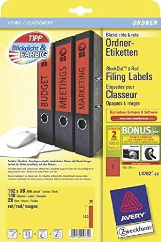 Ordner-Etiketten für schmale Ordner, kurz, rot, 192x38mm, 140 Etiketten Farbe rot Inhalt 140 Stück
