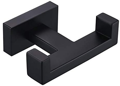 Angle Simple Double Robe Hook, SUS304 Stainless Steel Bath Towel Hook Coat Hook Purse Holder Kitchen Bathroom Shower Towels Dual Hook Washcloths Jackets Holder Wall Mount, Matte Black