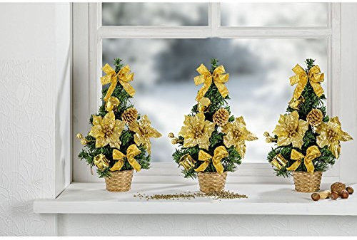 3-Pagen Weihnachtsbäumchen goldfarben geschmückt/reichlich geschmückt