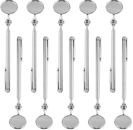 Keenso Auto Inspektionsspiegel, 10 STK Auto Einziehbar Rund Teleskopspiegel Teleskop Inspektionsspiegel Handwerkzeug mit Griff (30 × 600mm Stift Clip, Silber)
