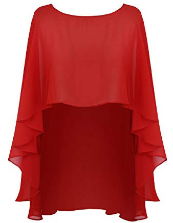 Freebily Damen Stola Schal Chiffon Poncho Cape Umschlagtuch Umhang Bolero Jacke zu Brautkleid Abendkleid Ballkleid Hochzeit Abend Gala Rot One Size