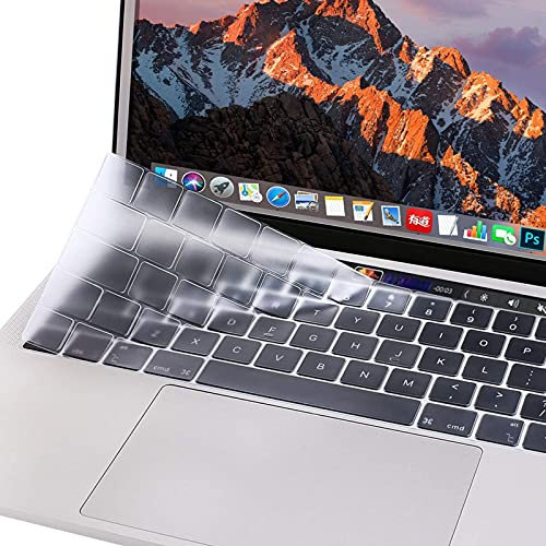 MOSISO Keyboard Cover Compatible with MacBook Pro with Touch Bar 13 and 15 Inch 2019 2018 2017 2016 (Model: A2159, A1989, A1990, A1706, A1707), Silicone Skin Protector (Europe Layout), Clear