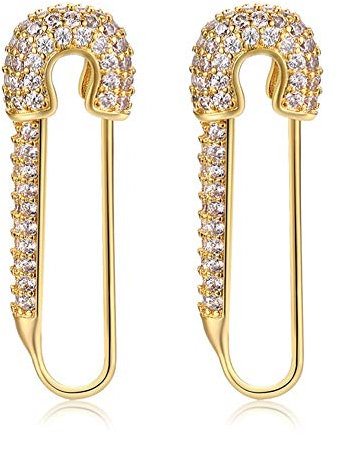 CZ Sicherheitsnadel Knorpel Sterling Silber Creolen für Frauen Mädchen Zierliche Zirkonia Baumeln Tropfen Hypoallergen Stud Post Kristall Huggie Mode Creolen Schmuck 20mm (Gold)