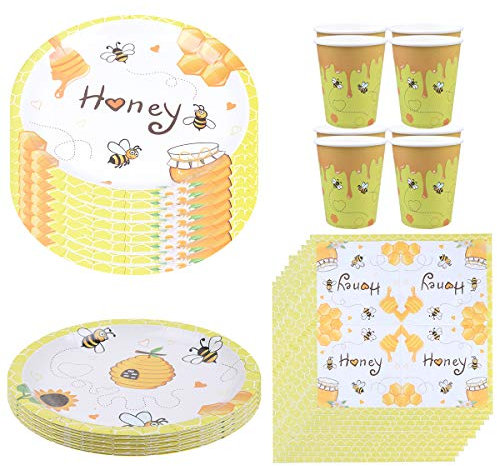 44-teiliges Bienen-Partygeschirr-Set, Bienengeschirr, Party-Dekorationen, Pappteller, Servietten, Getränkebecher für Honigbiene, Geburtstag, Babyparty, Tag