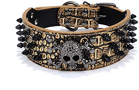 ETOPARS Schädel Niet Haustierhalsband, Großes Mittleres und Kleines Hundehalsband, Totenkopf verstellbar mit Spike-Nieten Kroko Kunstleder Hundehalsband