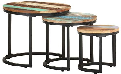 Tidyard 3er Set Couchtisch Satztische Satztisch-Set Beistelltisch in Massivem Recyceholz, Wohnzimmertisch Tischset Tisch Runder Seitentisch Sofatisch Kaffeetisch Tisch-Set Verschiedenen Größen