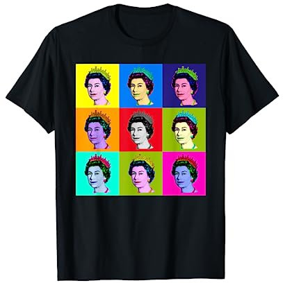 Elizabeth 9 quadratische Fliesen Pop Art Queen of England T-Shirt