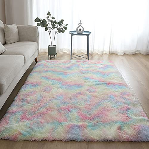 KRIPINC Teppich Regenbogen Flauschig, Teppich 120x160 Bunter Shaggy für Wohnzimmer Schlafzimmer Mädchen Kinderzimmer (120x160cm)