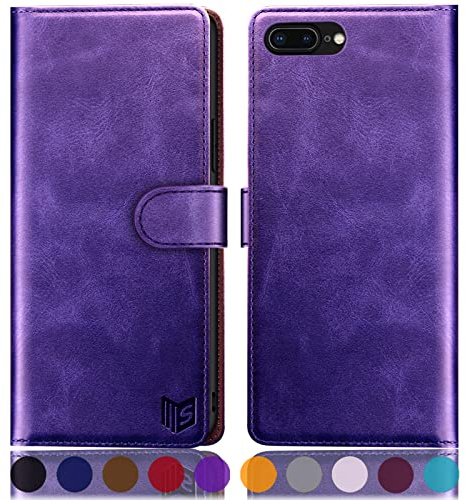 SUANPOT Flip Wallet Case for iPhone 7 Plus/8 Plus 5.5 Inch, Purple, Faux Leather, RFID Blocking, Credit Card Holder, Case Type: Flip