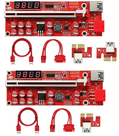 MZHOU PCI-E Riser 1x bis 16x Adapter Graphics Extender, Geeignet für Aleo 3.0 Bitcoin GPU Mining Power Riser Adapterkarte - V013-PRO mit 8 Festkondensatoren (2 Stück)