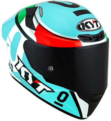 KYT TT-Course Leopard Replica Helm (Blue/Green,XL (61/62))
