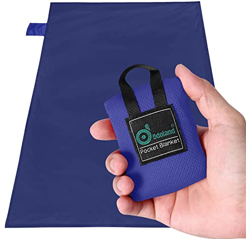 Odoland Picknickdecke 70 x 110 cm Stranddecke Sandabweisende Tragbare Camingmatte Ultraleicht Kompakt Strandtuch für BBQ, Strand, Reisen, Camping und Picknick Blau