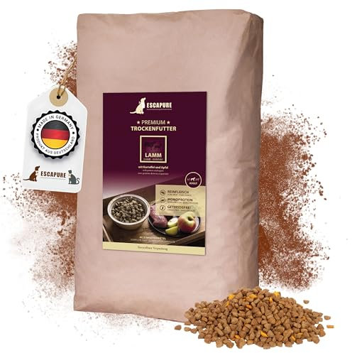 Escapure Adult Trockenfutter Hund 12kg Beutel LAMM - Hundefutter trocken mit Rapsöl & Amarant - Alleinfuttermittel für ausgewachsene Hunde getreidefrei - Hundenahrung mit hohem Fleischanteil