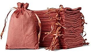 Soul Projekt Velvet Bags Coffee 13x20cm x25 Velvet Gift Bags, Jewellery Pouches, Drawstring Bag for Wedding Party, Valentines, Small Favour Bag, Velvet Pouch All Occasions