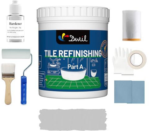 DWIL Kit de finition de peinture pour baignoire, baignoire et carrelage avec outils, peinture blanche à base d'eau et faible odeur, facile à utiliser pour évier, salle de bain, douche, gris clair