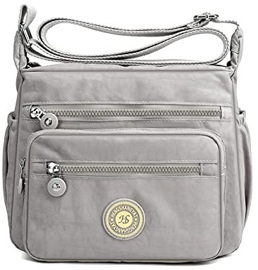 LassZone Damen Multi-Pocket Casual Crossbody Bag Handtaschen Wasserdicht Nylon Schultertaschen Messenger Reisetasche für Einkaufen Wandern Alltag, grau, M