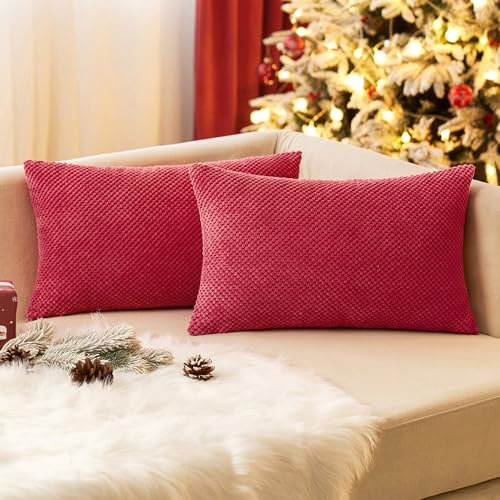 EMEMA Kordsamt Kissenbezug Dekorative Granulat Sofakissen Dekokissen Kissenbezüge Kissenhülle Couchkissen Überwurf Kissen Bezug Zierkissen für Couch Sofa Wohnzimmer 2er Set 40x60 cm Rot