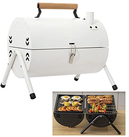 DXDRT Barbacoa Portatil de Carbón de Sobremesa, Parrilla Compacta de Barbacoa Mini BBQ, Parrillas Asador BBQ Acampada para 3-5 Personas para Jardín,Picnic,Camping,Fiesta,Blanco