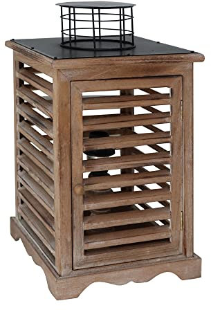 Grafelstein Tischlampe LATERNE – Strandhaus-Look Tischleuchte mit Holzlamellen, 20x20x35 cm, kompatibel mit E14-Leuchtmitteln (max. 40W), stilvolle Beleuchtung für jedes Zimmer, braun schwarz