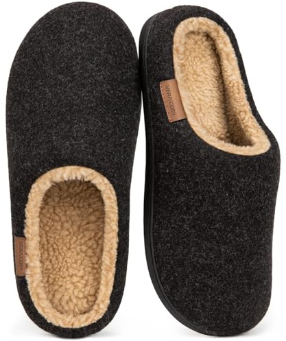 VeraCosy Herren Flauschige Sherpa Pantoffeln Memory Schaum Anti-Rutsch Innen Hausschuhe Schwarz,46-47 EU