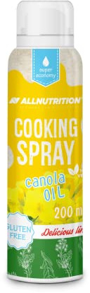ALLNUTRITION Cooking Spray - Huile en Spray de Cuisson - Pour Cuisinier, Friture, Pâtisserie - Huile Végétale sans Gluten - Faible Teneur en Graisses - Sans Sel Ajouté - 200ml- Canola Oil