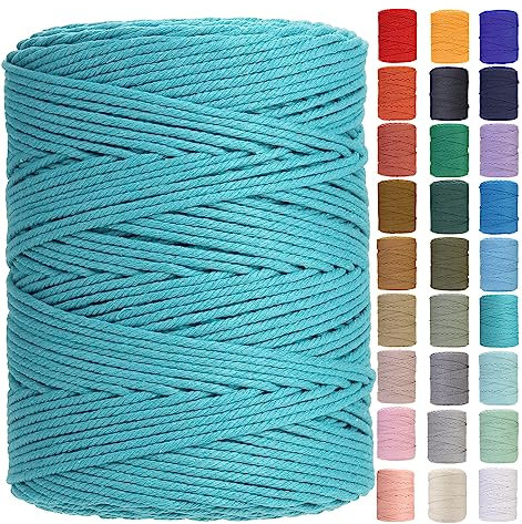 GOHOF Cordon pour macramé en coton doux, 4 mm x 310 m, 4 brins torsadés, l'un des matériaux les plus parfaits pour l'art du macramé, ficelle en coton sans produits chimiques (vert lac)