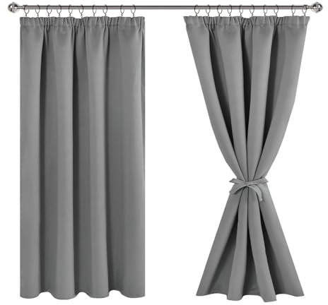 JIUZHEN Vorhang Blickdicht Gardinen mit kräuselband Verdunklungsvorhänge Vorhänge Wohnzimmer Gardinen Schlafzimmer Thermovorhang Grau H137 x B167 cm 2er Set