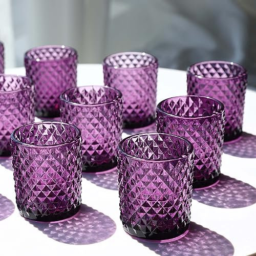 Woho, Violett, Votivkerzenhalter, Glas-Teelichter, Kerzenhalter für Hochzeitstisch, Nieten, Diamant-Teelichthalter für Teelichter, Votivkerzen, 24 Stück