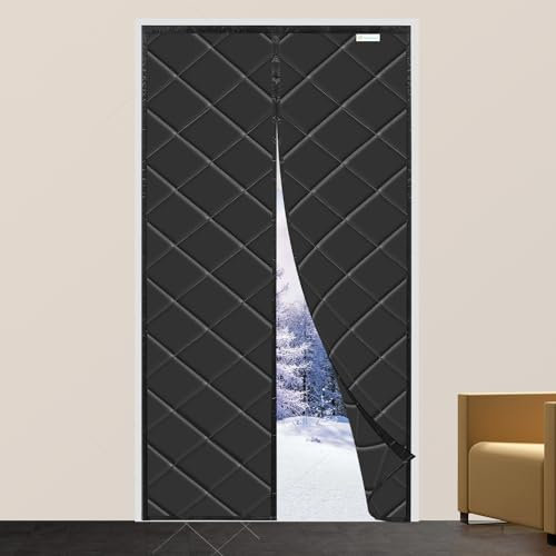 Magnet Wärmeschutzvorhang für Türen, neuestes Modell, Thermo Türvorhang, Isolier Schutz Vorhang, Haustierfreundlich, Wasserdicht, Winddicht, Volle Größe, 80 x 210 cm Schwarz