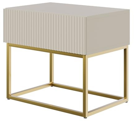Selsey Nachttisch Beistellschrank Beistelltisch Nachtschrank Mit Schublade Graubeige Goldene Beine Veldio
