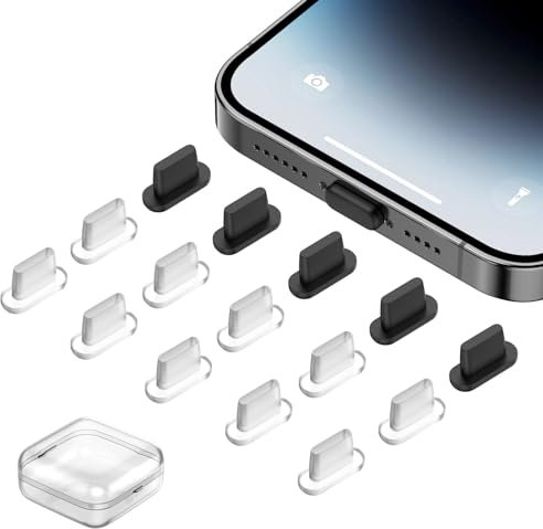ACAGET 15 Pcs Anti Dust Plug for iPhone 14, Silicone Charging Port Cover, Dust Protectors Stopper for iPhone 14 Pro Max 13,12,12 mini, 12 Pro,11, X, SE, XS, XR, 8, 7, iPad and Airpods, Black+ Clear