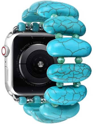 Urpanda Elastic Beaded Bracelet Compatible for Boho Apple Watch Band Beaded 42mm 44mm 45mm 49mm Women Men iWatch Bands Series SE 9 8 7 6 5 4 3 2 1 Ultra 2 - Stretchy Apple Watch Strap, Blue Turquoise