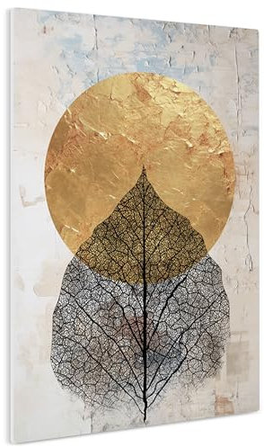HEALANCY Bilder Natur Abstrakt - KOMPLETT AUFHÄNGFERTIG - Wandbilder Wohnzimmer - Deko Modern - Schlafzimmer - Kunstdruck Wanddeko Küche - Laub schwarz weiß