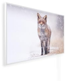 Könighaus Infrarotheizung – 4 Jahreszeiten – TÜV SÜD - 450 Watt + Könighaus Thermostat - Weißer Rahmen (Winter Motiv: 04. Rotfuchs)
