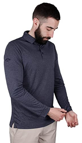 Callaway Golf Mens Long Sleeve Golf Polo Shirt - Navy Chambray Heather - XS